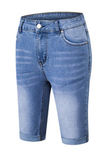 Load image into Gallery viewer, Sky Blue Acid Wash Roll-up Edge Bermuda Short Jeans
