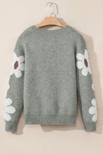 Load image into Gallery viewer, Light Grey Flower Sleeve Drop Shoulder Sweater
