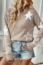 Load image into Gallery viewer, Khaki Star Pattern Drop Shoulder Sweater
