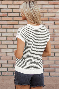 Red Stripe Ribbed Trim Loose Fit Knitted Sweater Vest