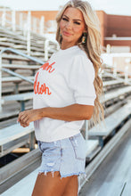 Load image into Gallery viewer, White Touchdown Tinsel Puff Short Sleeve Crew Neck Sweater
