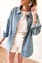 Load image into Gallery viewer, Dusk Blue Slit Buttons Pocketed Denim Jacket
