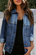 Load image into Gallery viewer, Dark Blue Washed Oversize Pocketed Denim Jacket
