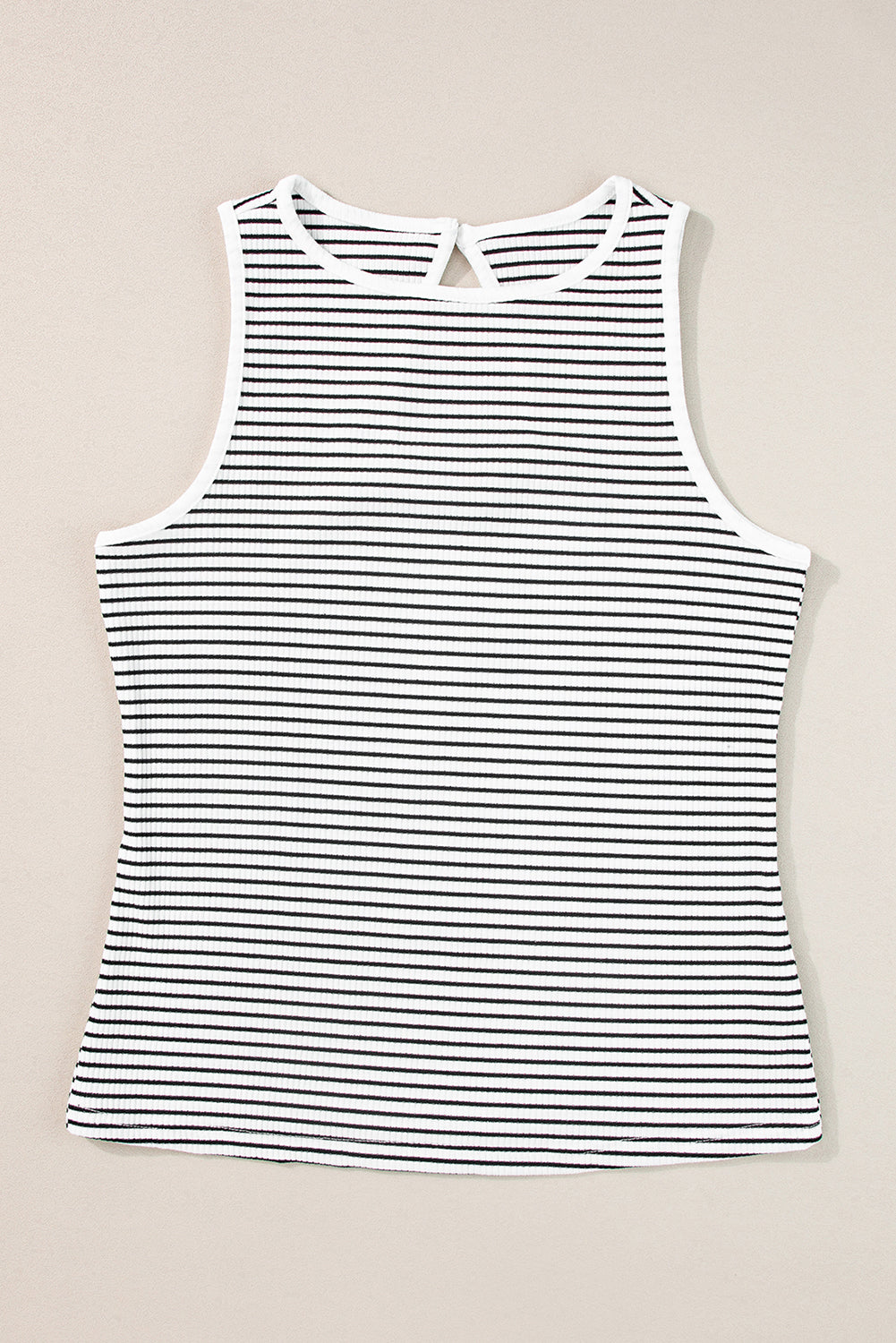 White Striped Print Ribbed Knit Sleeveless Top