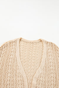 Black Hollow Out Knit Drop Shoulder Open Front Cardigan