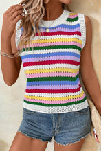 Load image into Gallery viewer, Multicolour Striped Knitted Eyelet Slim Sweater Vest
