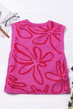 Load image into Gallery viewer, Bright Pink Button Sides Sleeveless Floral Knitted Top
