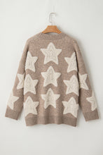 Load image into Gallery viewer, Khaki Sherpa Star Pattern Textured Sweater Cardigan with Pockets
