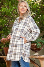 Load image into Gallery viewer, White Plaid Print Tunic Plus Size Shacket with Slits
