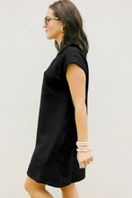 Load image into Gallery viewer, Black Textured Cap Sleeve T Shirt Dress
