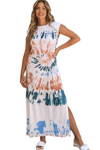 Load image into Gallery viewer, White Cap Sleeve Tie Dye Long Slit Dress
