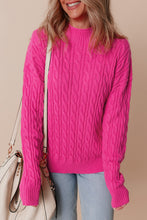 Load image into Gallery viewer, Rose Red Solid Cable Knit High Neck Drop Shoulder Sweater
