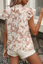 Load image into Gallery viewer, Khaki Floral Print Ruffle Short Sleeve Blouse
