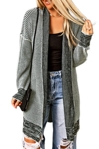 Yellow Plaid Knitted Long Open Front Cardigan