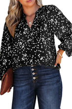 Load image into Gallery viewer, Black Plus Size Floral Print Ruched Split Neck Blouse
