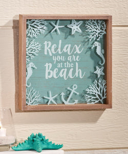 HOME DECOR  Wall Sign Glass & Wood Frame Relax You Are at the Beach