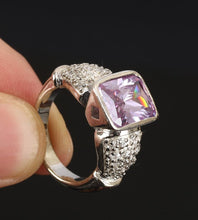 Load image into Gallery viewer, Natural Square Amethyst &amp; White Topaz 925 Sterling Silver Fine Jewellery Ring Size 8
