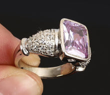Load image into Gallery viewer, Natural Square Amethyst &amp; White Topaz 925 Sterling Silver Fine Jewellery Ring Size 8

