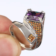 Load image into Gallery viewer, Unique Ring Square Amethyst Gemstone &amp; Citrine Pave 925 Sterling Silver Size 7
