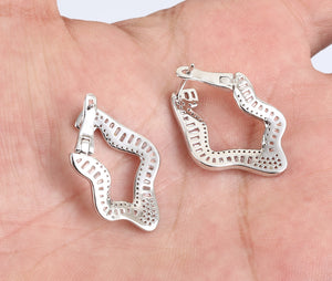 Wave Earrings White Topaz Natural Stones 925 Sterling Silver Fine Jewelry