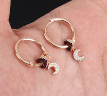 Load image into Gallery viewer, Topaz Moon &amp; Ruby Heart Hoops Earrings Rose Gold *Fine Jewelry*

