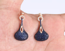 Load image into Gallery viewer, Sapphire Pave Tecnique Earrings &amp; White Topaz Rose Gold Handcrafted
