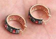 Load image into Gallery viewer, Beutiful  Hoops Earring Emeralds, Ruby &amp; White Topaz. Rose Gold over Sterling Silver
