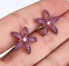Load image into Gallery viewer, Starfish Earrings Ruby natural stones Rose Gold over.925 Solid Sterling Silver Fine Jewelry
