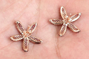 Starfish Earrings Ruby natural stones Rose Gold over.925 Solid Sterling Silver Fine Jewelry