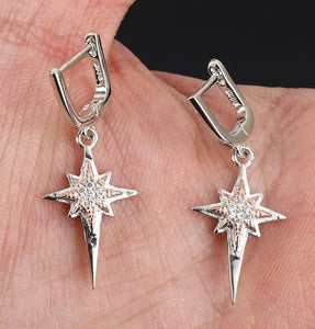 100% 925 Sterling Silver Gold details Starburst Dangle Earrings