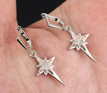 Load image into Gallery viewer, 100% 925 Sterling Silver Gold details Starburst Dangle Earrings
