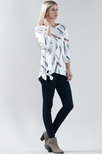 COLOR FEATHERS on WHITE / FEATHER PRINT TOP S/S