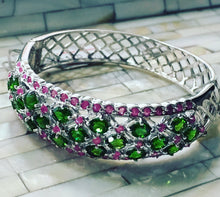 Load image into Gallery viewer, Bangle Bracelet AAA Green Chrome Diopside &amp; Ruby Precious Gemstones 925 Sterling Silver
