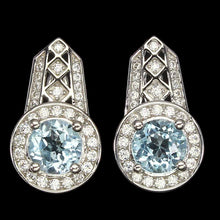 Load image into Gallery viewer, Round Sky Gem Stone Blue Topaz 6mm Cz 14K White Gold Plate 925 Sterling Silver Earrings
