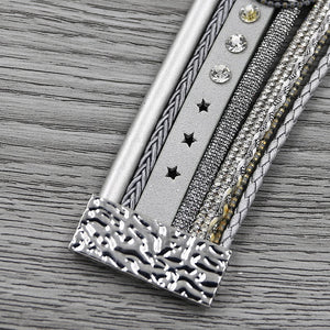 Shell Bracelet For Women Wide Leather Bracelets Crystal Beads Rhinestones