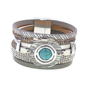 NEW bracelet Fashion Leather BOHO Turquoise Rhinestones Zebra Circle Magnet Clasp