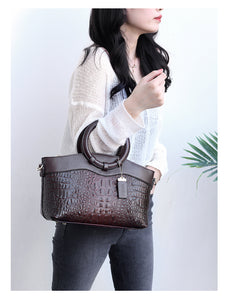 Luxury Leather Handbag Designer Crocodile Women Purse Shoulder Bags Brown