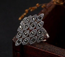 Load image into Gallery viewer, Retro Silver Marcasite Ring Adjustable 925 Sterling Silver
