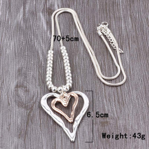 Long Chain Silver Necklace Double Long Heart Pendant Gold and Silver. Free Shipping!