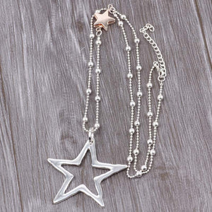 Long Chain Silver Necklace Double Star Pendant Gold and Silver. Free Shipping!