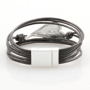 Leather Bracelet bohemian Silver Heart Metal Magnet Clasp