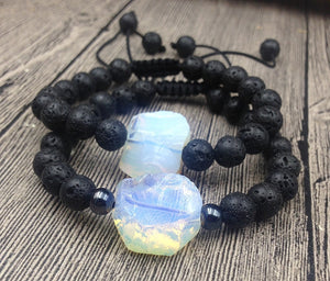 Opalite/ Lava Beads Stone Black 8mm Adjustable Bracelet Real Gemstones