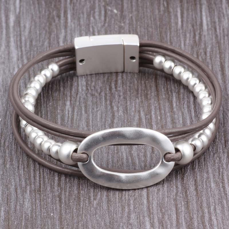 Leather Bracelet bohemian Metal Beads Magnet Clasp