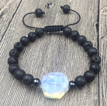 Load image into Gallery viewer, Opalite/ Lava Beads Stone Black 8mm Adjustable Bracelet Real Gemstones
