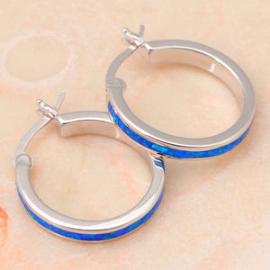Blue fire Opal Hoop Earrings Silver Stamped *Fine Jewelry*