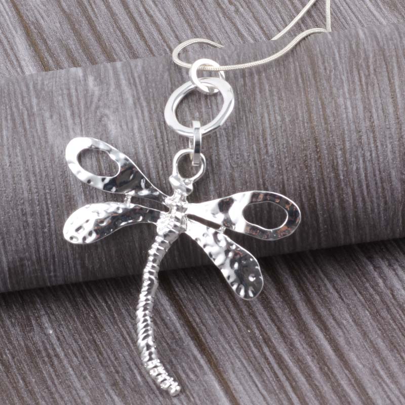 Long Chain Silver Necklace Dragonfly Pendant.Free Shipping!
