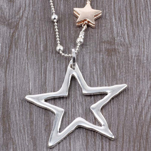 Long Chain Silver Necklace Double Star Pendant Gold and Silver. Free Shipping!