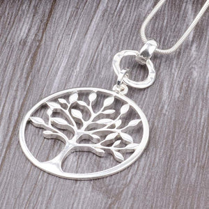 Long Chain Silver Necklace & Tree of Life Pendant. Free Shipping