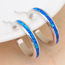 Load image into Gallery viewer, Blue fire Opal Hoop Earrings Silver Stamped *Fine Jewelry*
