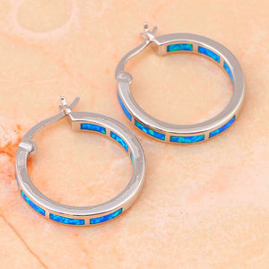 Shining Blue Fire Opal Hoop Earrings 925 Sterling Silver Fine Jewelry